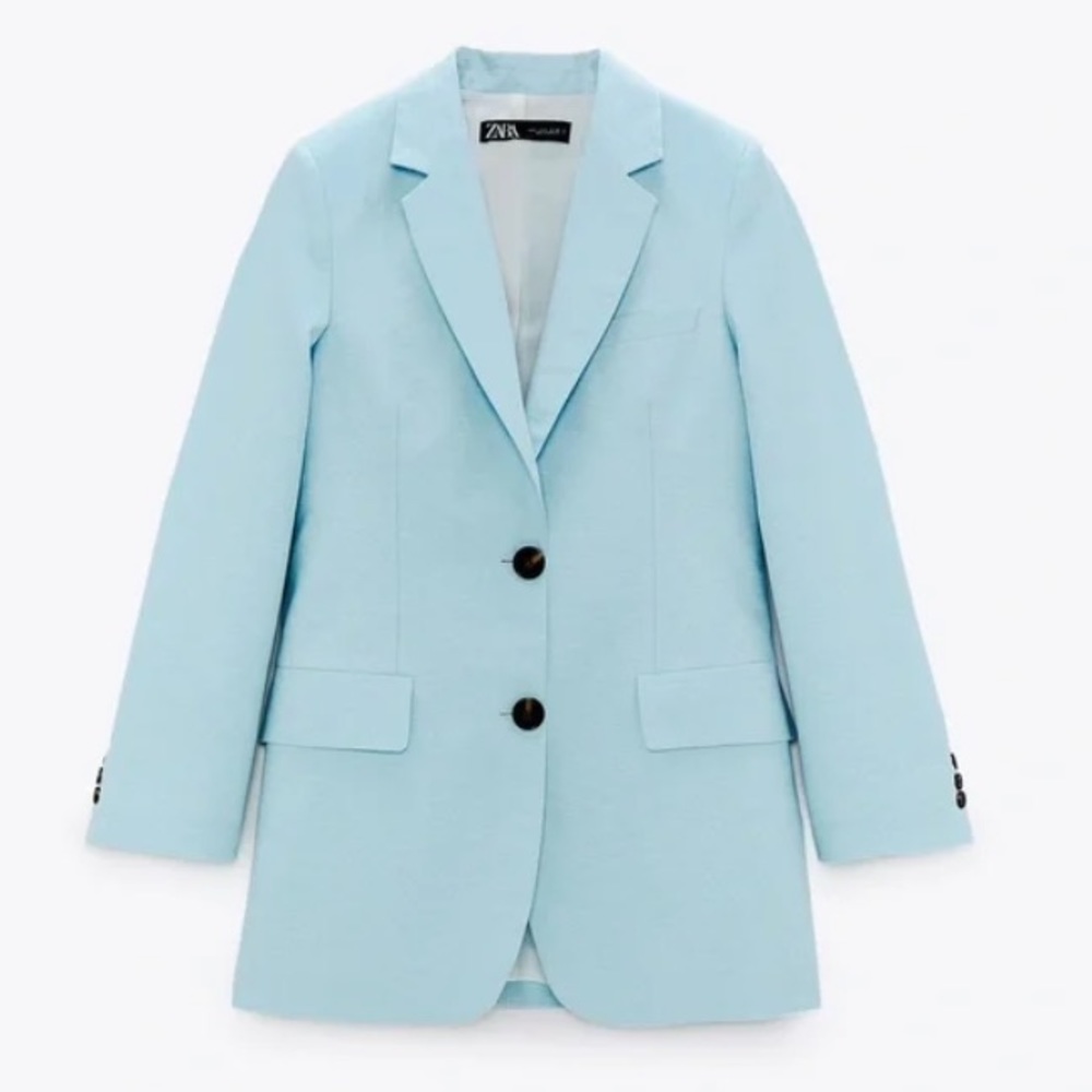 Zara Turquoise Blue Long Oversized Boyfriend Blazer bloggers favorite - Picture 11 of 15